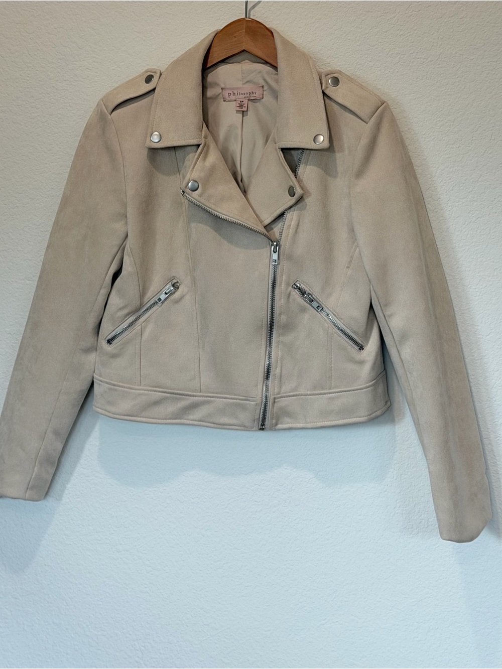 Philosophy Light Beige / Cream Suede Moto Jacket